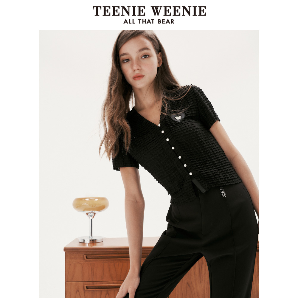 TEENIE WEENIE TeenieWeenie小熊V领修身短袖T恤打底短款上衣女装夏季新款 213.2元（