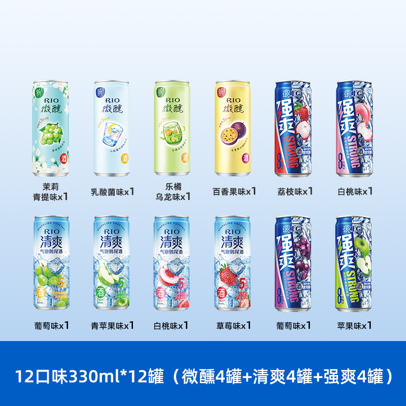 RIO 锐澳 预调鸡尾酒 330ml*12罐 微醺4+清爽4+强爽4 94元（需用券，折6.71元/罐）