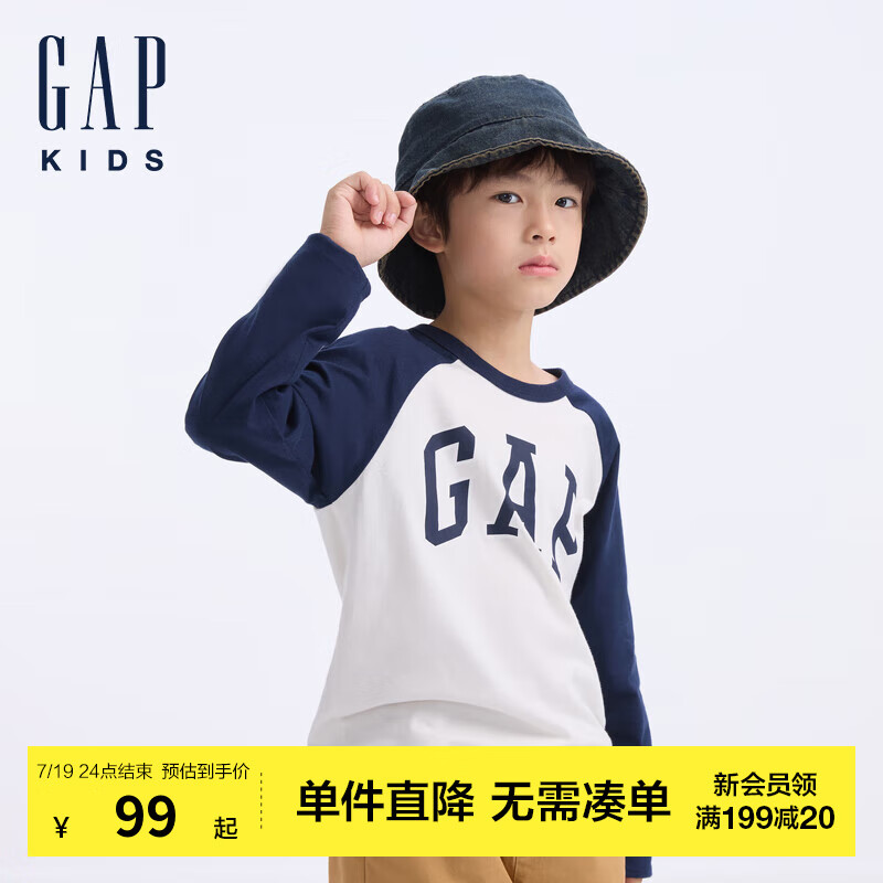 Gap 盖璞 长袖T恤 白蓝拼接 78.55元（需用券）