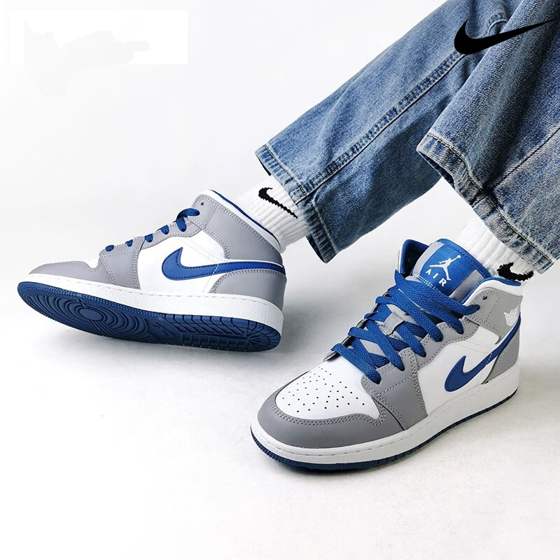 NIKE 耐克 AIR JORDAN 正代系列 Air Jordan 1 Mid （GS） 大童篮球鞋 DQ8423-014 水泥灰/