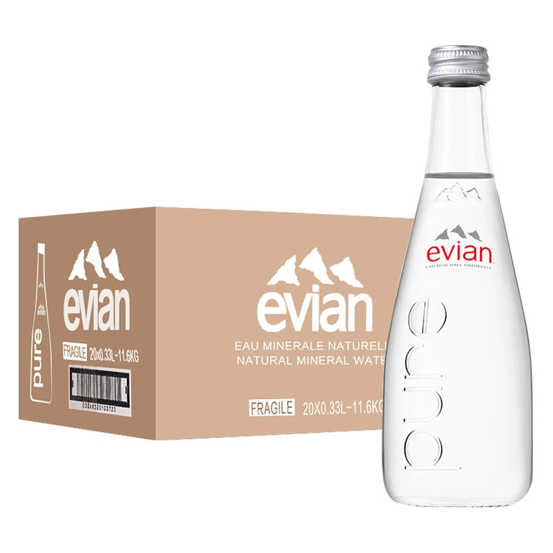 evian 依云 原装进口整箱玻璃瓶矿泉水天然弱碱性高端会议招待饮用水法国达