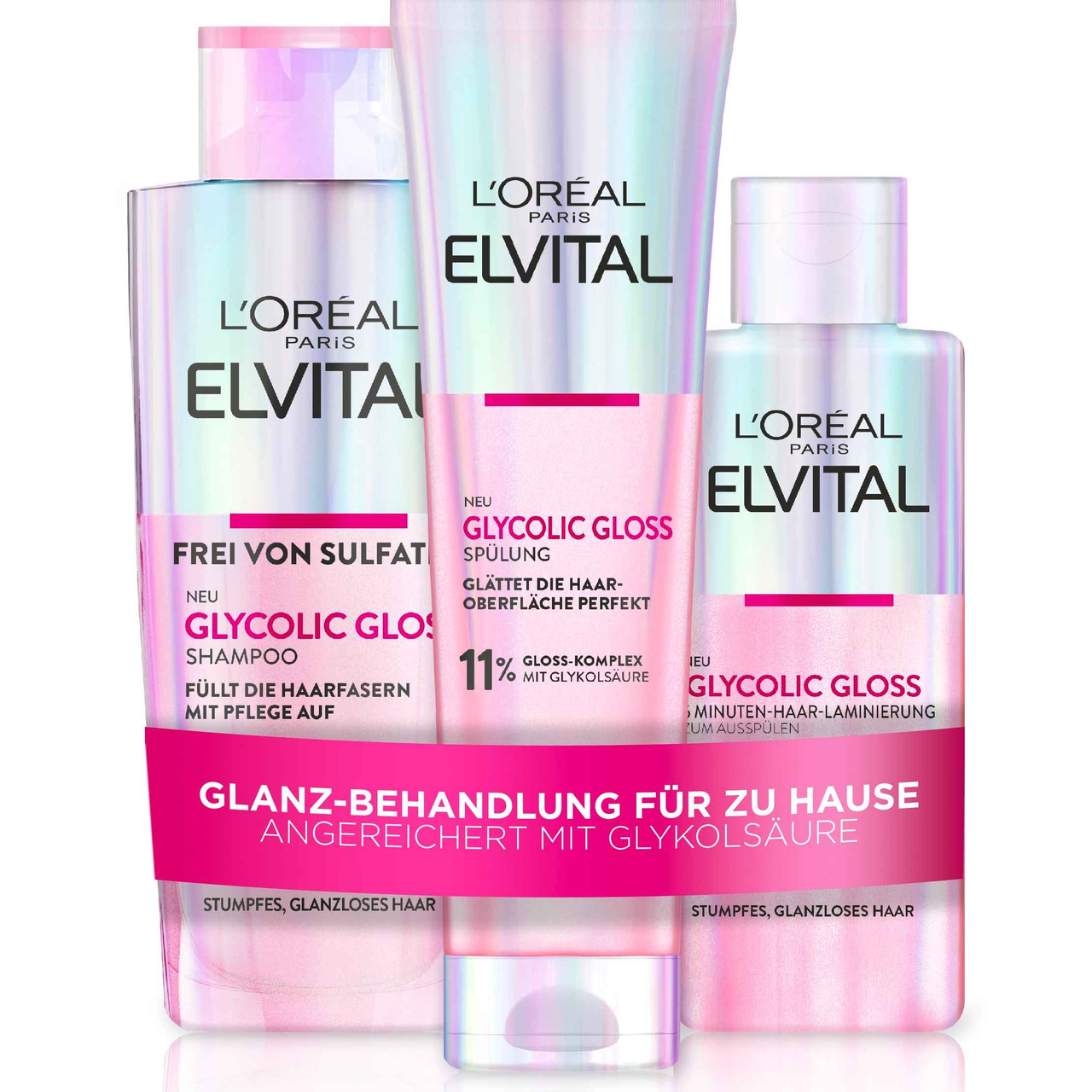 【含税直邮】L'Oréal Paris 巴黎欧莱雅 Elvital Glycolic Gloss Bundle 含洗发水,护发