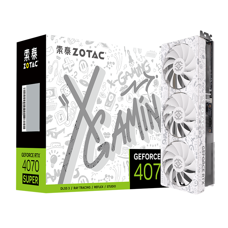 ZOTAC 索泰 GeForce RTX 4070 SUPER 12GB GDDR6X X-GAMING OC 欧泊白 游戏显卡 4099元包邮（