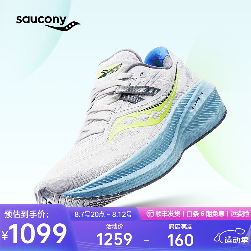 saucony 索康尼 胜利20跑鞋女减震慢跑训练夏季跑步鞋运动鞋子TRIUMPH20 灰黄15 3