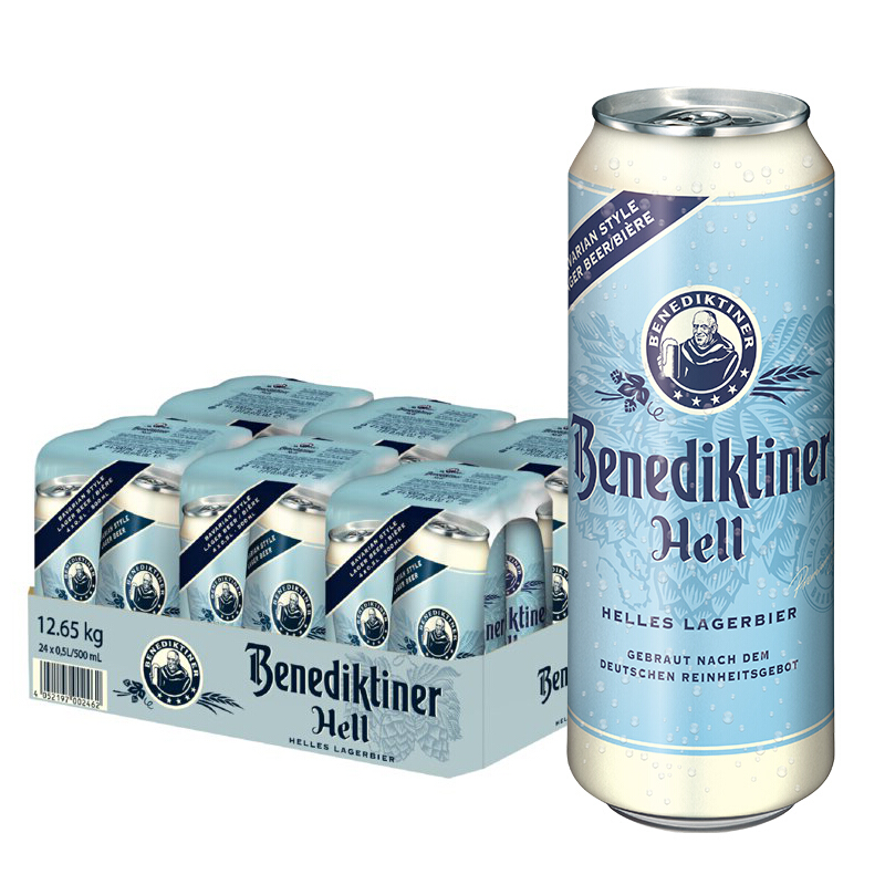 概率券：Benediktiner 百帝王 拉格啤酒 修道院经典 500ml*24听 整箱装 137.31元（