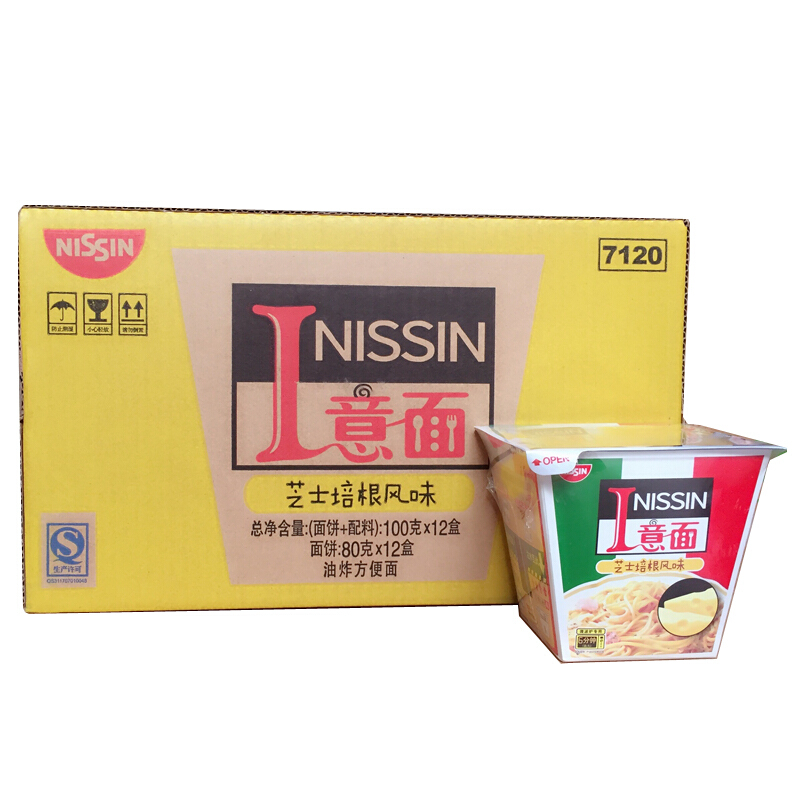 NISSIN 日清食品 方便面 I意面 芝士培根风味 100g*12碗 38.28元