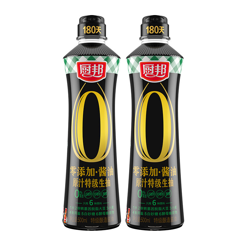 88VIP：厨邦 酱油零添加原汁特级生抽 500ml*2 12.1元（需用券）