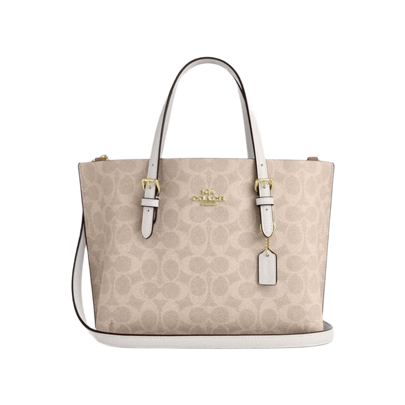 COACH 蔻馳 Mollie系列女包奧萊經典老花托特包單肩斜挎手提包中號新年 奶茶