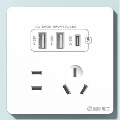 PLUS会员、需首购：国际电工 双USB插座面板 五孔2.1A双USB+type-c 白色 8.93元包