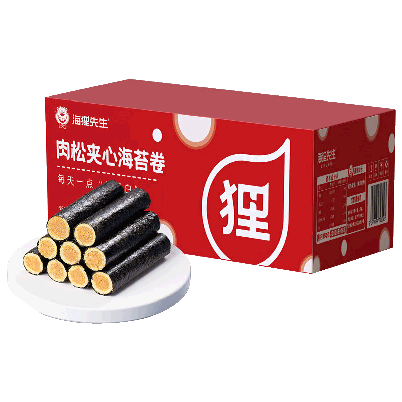 海狸先生 海苔肉松蛋券 网红夹心休闲海味 90g送90g(发180g/箱) 8.9元（需领券