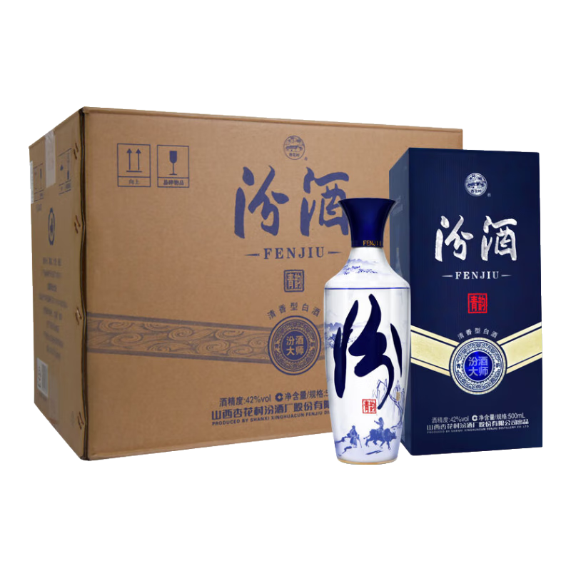 汾酒 青花大师 青韵 清香型 白酒 42度 500ml*6瓶 整箱装 1331.7元（需凑单）