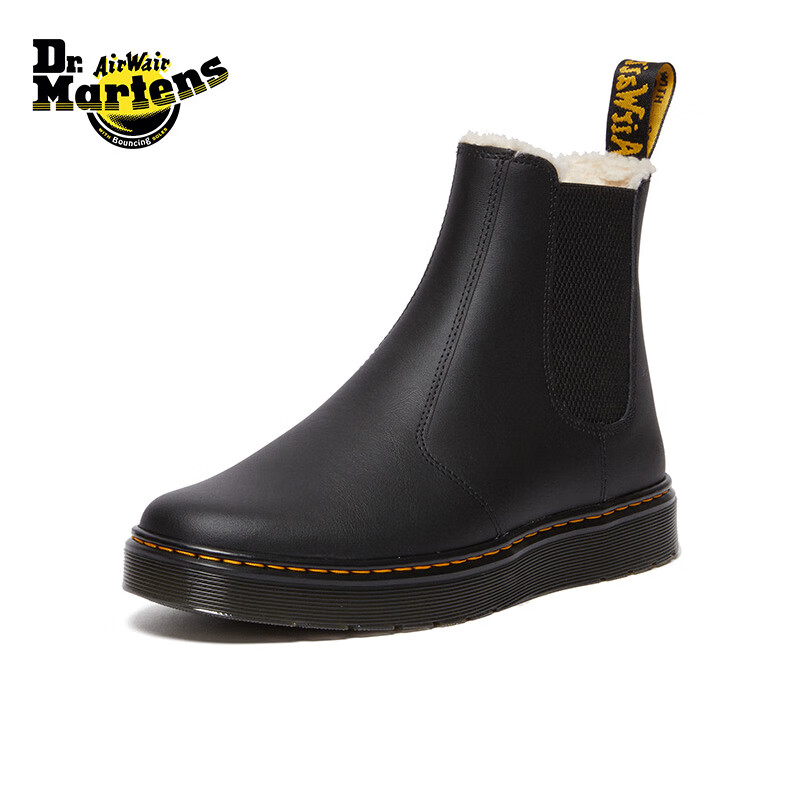 PLUS会员：Dr.Martens Dorrian 女款秋季保暖通勤毛绒内里黑色切尔西靴城市轻户