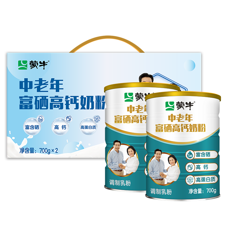 再降价、PLUS会员：MENGNIU 蒙牛 中老年奶粉700g*2礼盒装 78.2元