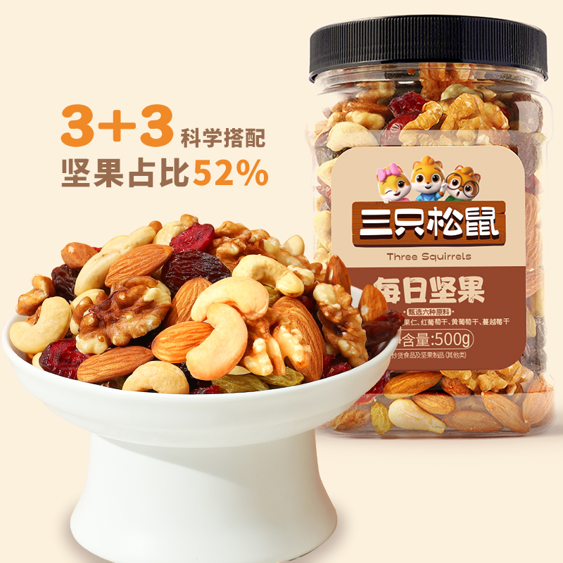 88VIP：三只松鼠 每日坚果量贩罐装 混合坚果 500g 20.9元（需用券）