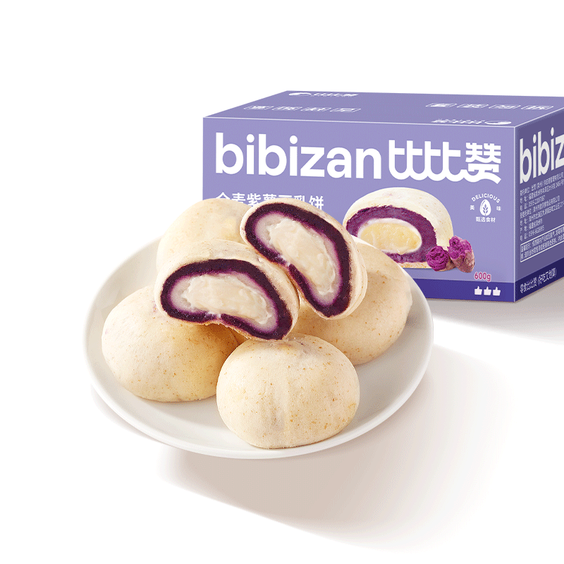 比比赞（BIBIZAN）全麦紫薯豆乳饼400g 早餐面包饼干 16.46元（需领券、概率券