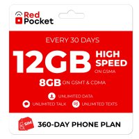 Red Pocket 预付卡, 无限量套餐 + 12GB高速流量 $194.99 $16.25/月 $365.00