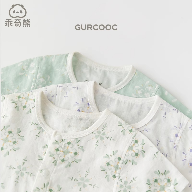 88VIP：GURCOOC 乖奇熊 婴儿纯棉纱布连体衣夏季薄款宝宝贴身衣服短袖哈衣爬