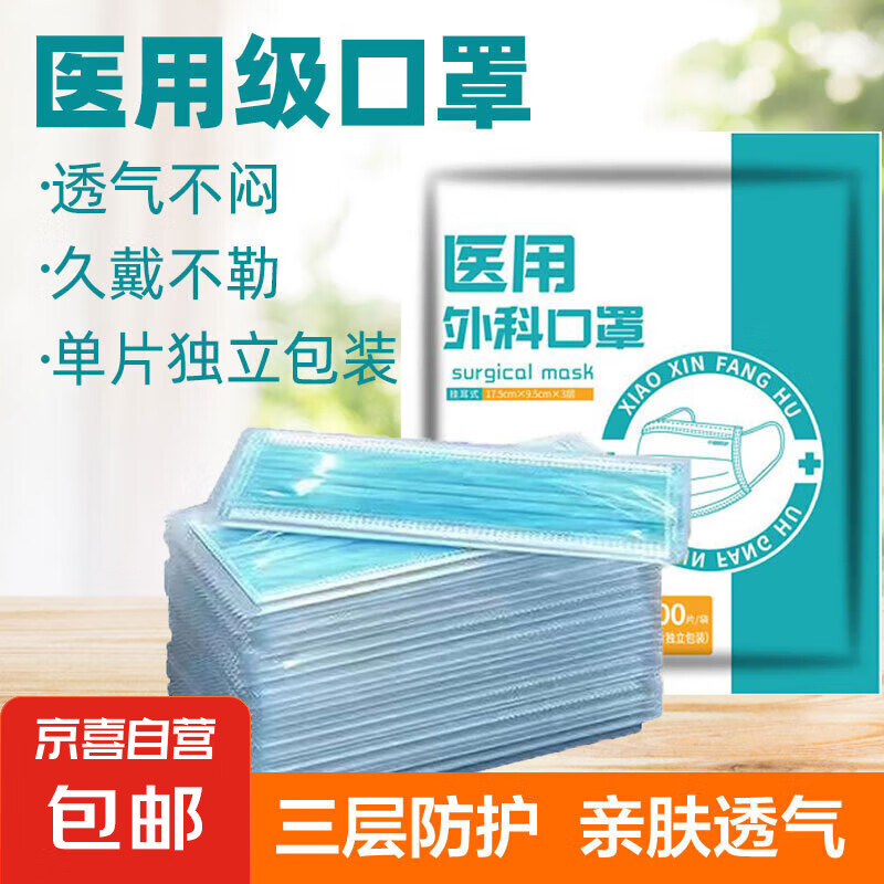 100片醫用外科口罩獨立透氣熔噴3層防細菌飛沫病菌防塵成人款 100片獨立包