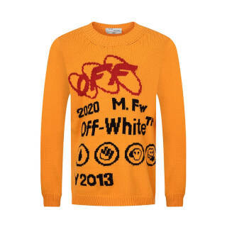 off white 男士黄色logo印花图案羊毛毛衣 omhe032f19e370166010 m码