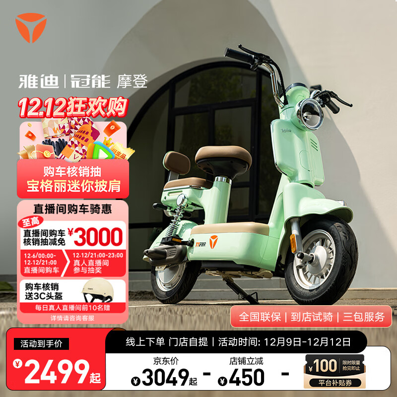 Yadea 雅迪 冠能 摩登 电动自行车 2499元门店自提（需用券）