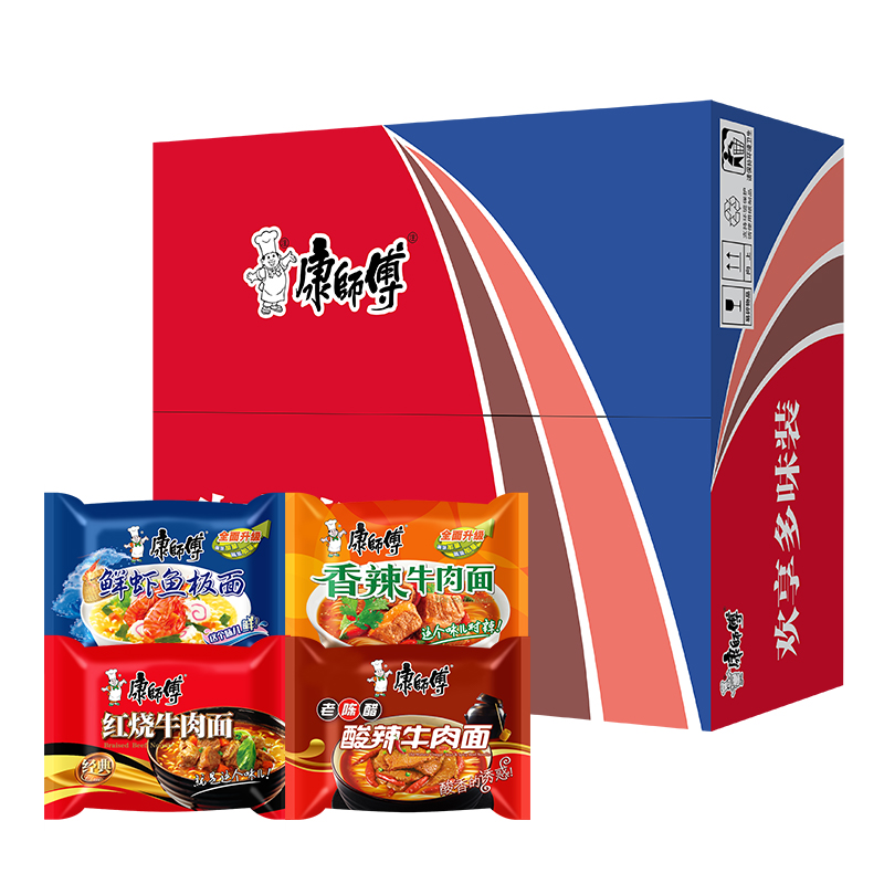 康师傅 方便面经典袋红烧+香辣混合5口味整箱 25袋装 29.99元（需用券）