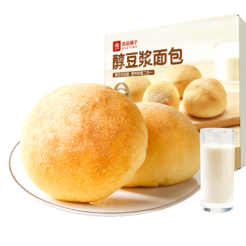 PLUS会员，京东百亿补贴：良品铺子 乳清蛋白面包棒 醇豆浆面包 500g 9.9元包