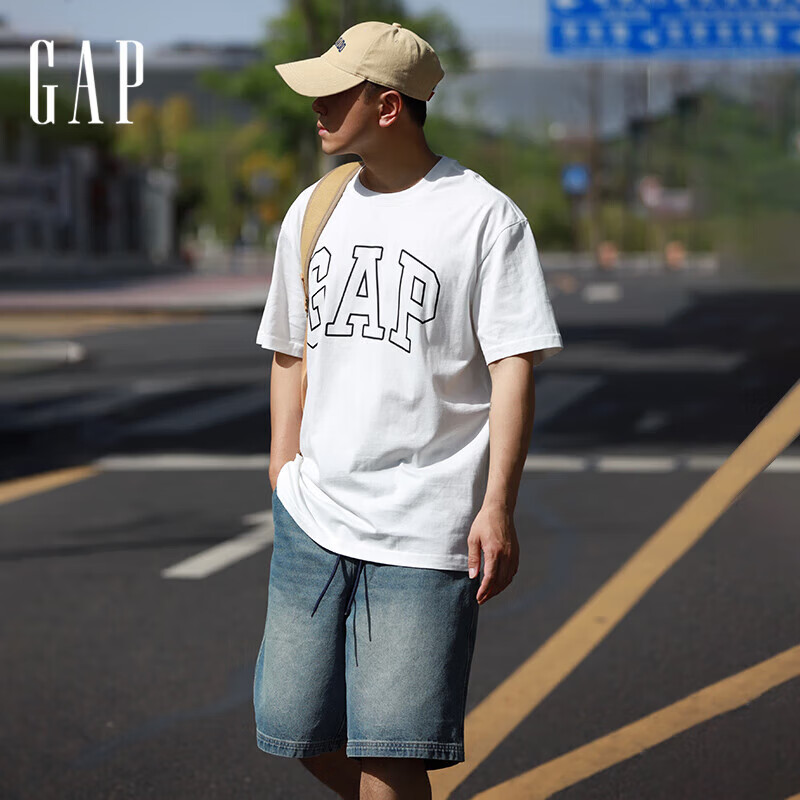 Gap 盖璞 plus会员：GAP男装2024夏新款撞色logo圆领短袖T恤上衣544465 ￥60.11