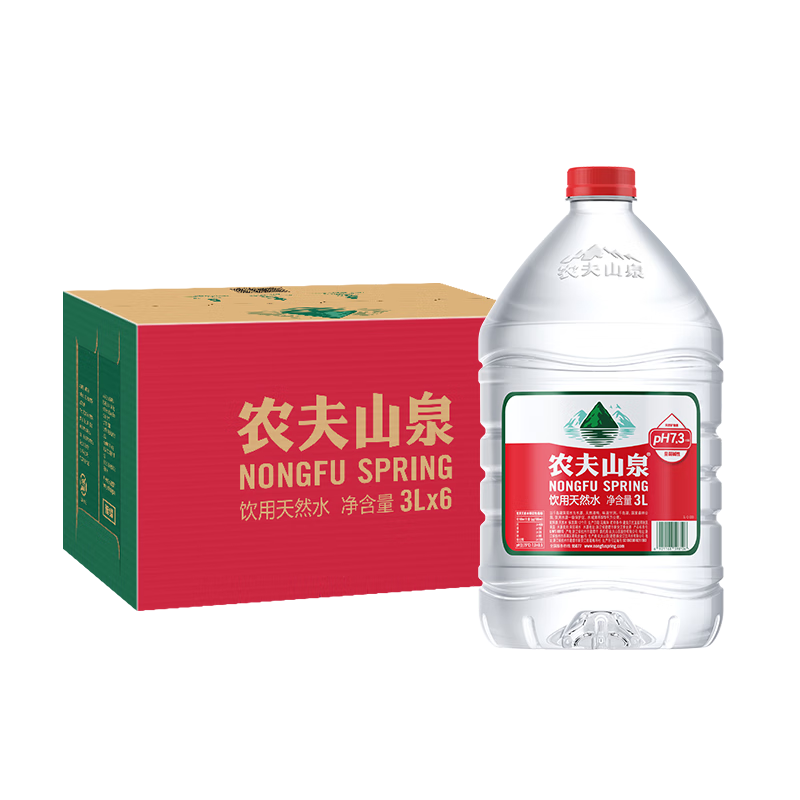 京东百亿补贴、plus会员:农夫山泉 饮用水 饮用天然水3L*6桶 整箱 桶装水 22.71