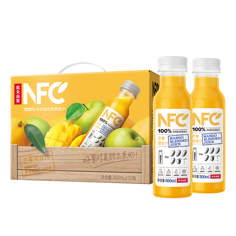 PLUS会员、概率券：农夫山泉 NFC果汁饮料 100﹪NFC芒果混合汁300ml*10瓶 礼盒?*2