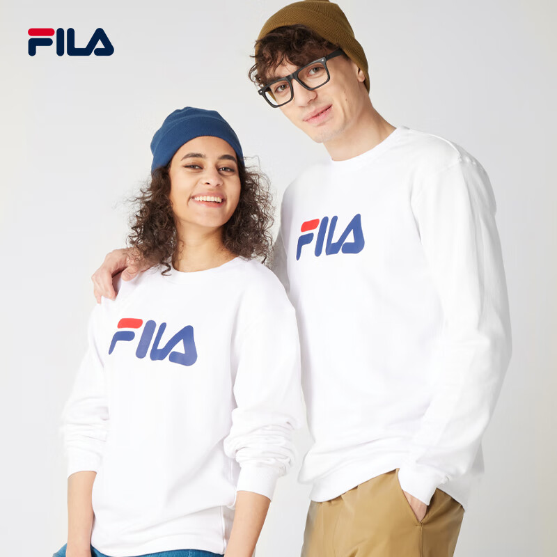 FILA 斐乐 卫衣男女装情侣多彩运动针织套头衫圆领上衣欧版 亮白色 L 199元（