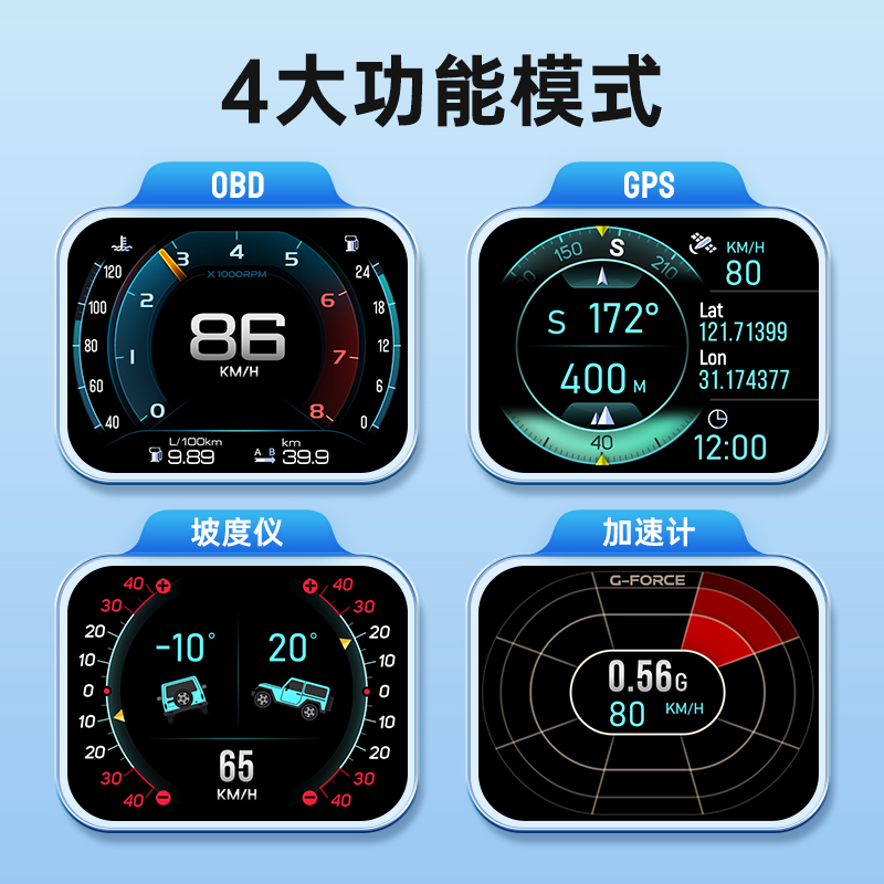 ActiSafety 自安平显 hud抬头显示器obd液晶仪表多功能加速计坡度仪GPS北斗卫星A