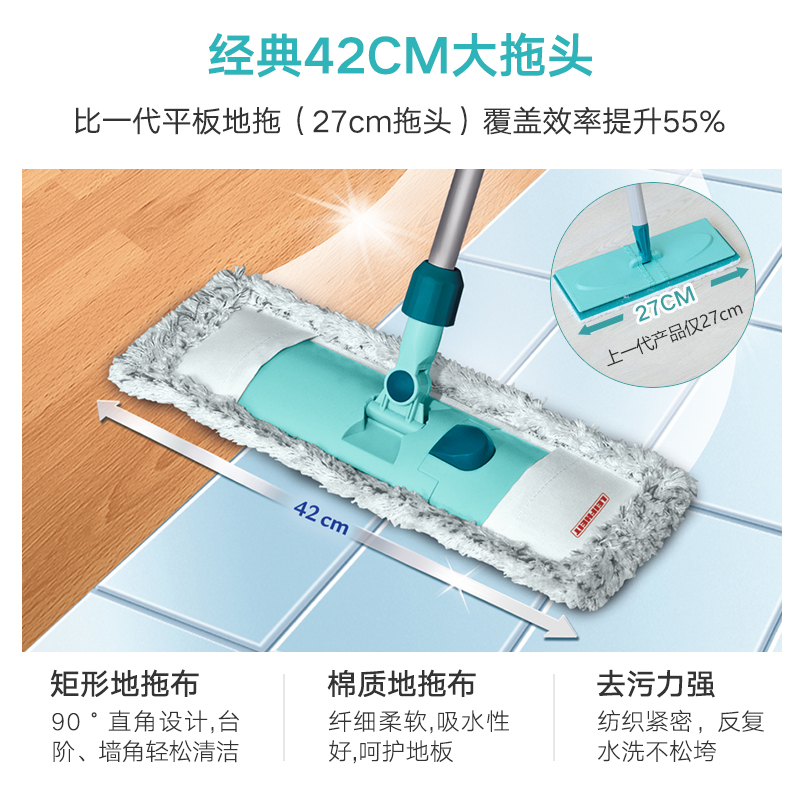LIKUAI 利快 德国进口直面平板拖把大面板加宽可拆卸替换头懒人拖布家用 49.6