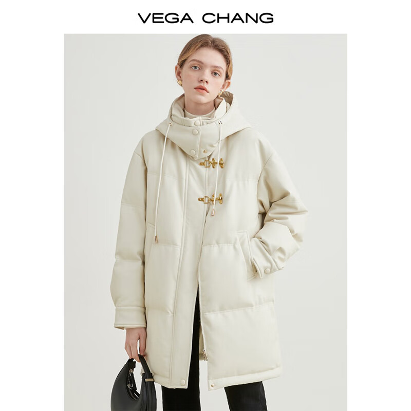 20点开始：VEGA CHANG 白鸭绒哑光皮连帽羽绒服女中长款 NNW2111117615 375.21元包邮