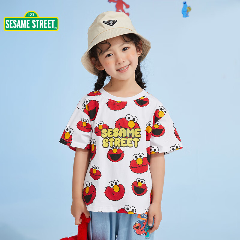 SESAME STREET 芝麻街童装女童短袖t恤夏装衣服女大童半袖上衣儿童夏季t恤儿童