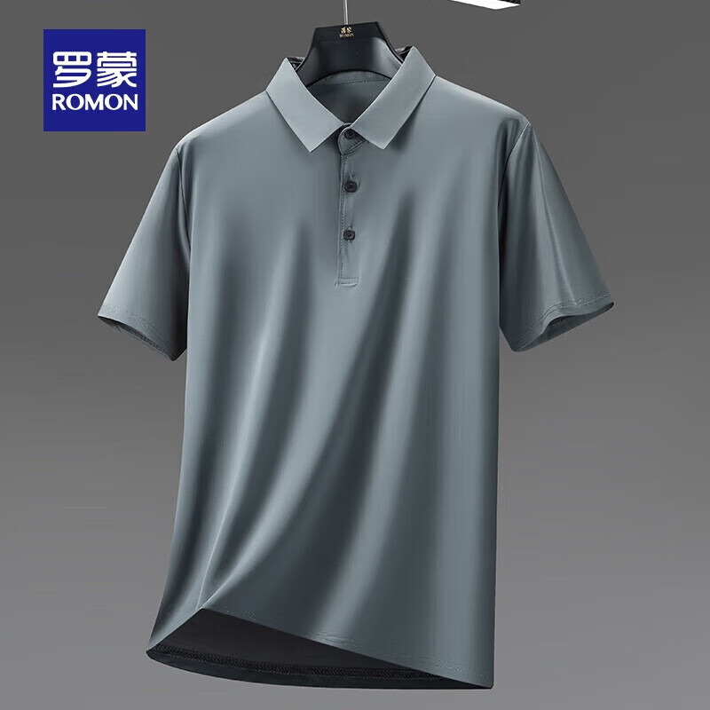羅蒙 短袖POLO衫男冰絲高彈無痕涼感薄款 灰色 32.9元