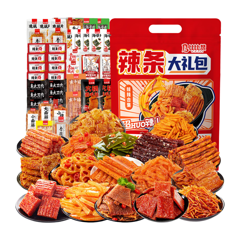 plus：比比赞（BIBIZAN）辣条辣卤零食大礼包80包 1050g 20.26元