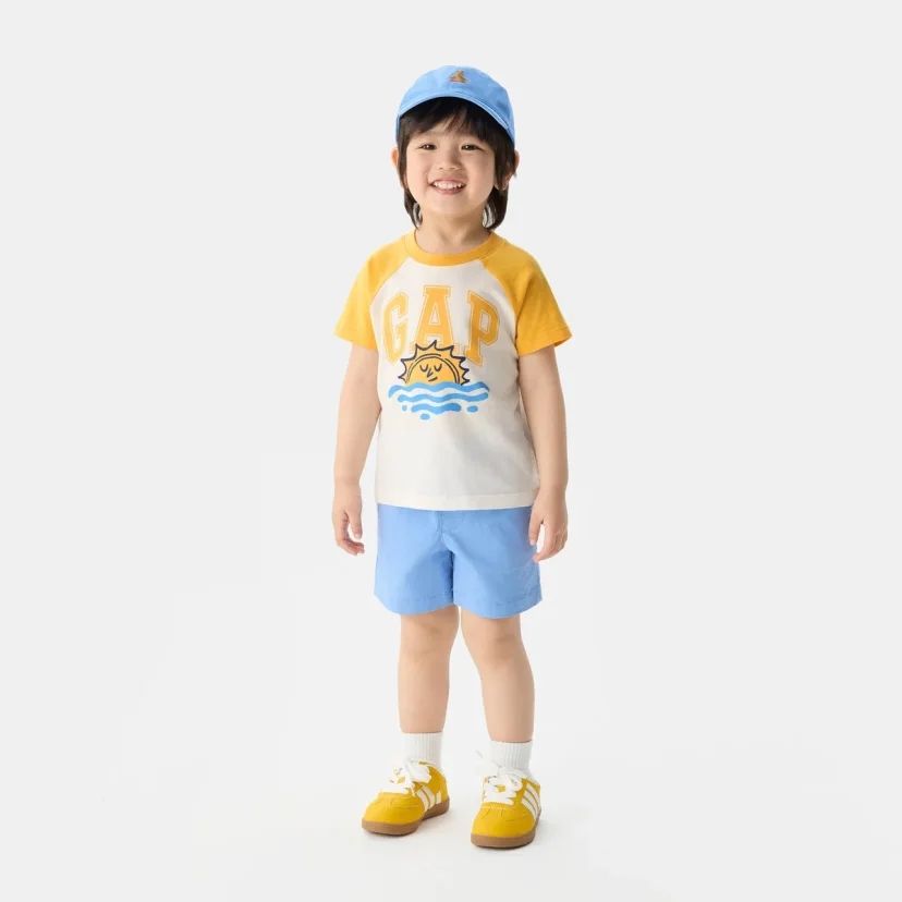 Gap男幼童2025夏季款logo撞色純棉插肩短袖T恤兒童裝美版781859 70元+運費