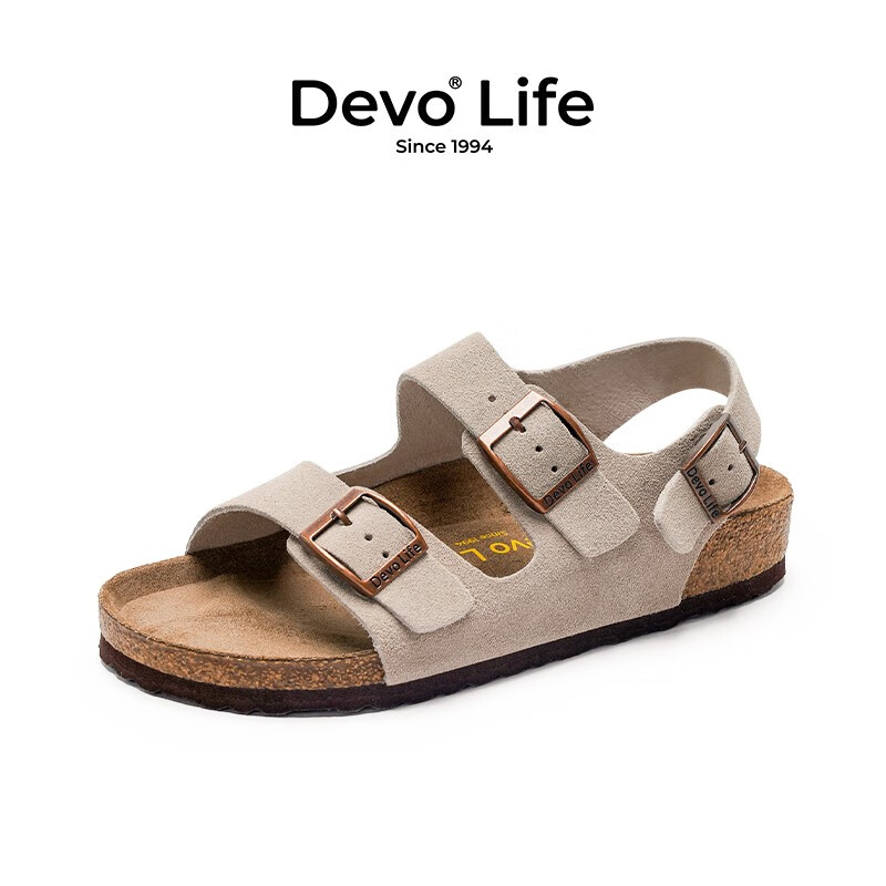 Devo 的沃 Life的沃软木凉鞋 反绒牛皮凉鞋 情侣款 2627 ￥162.31