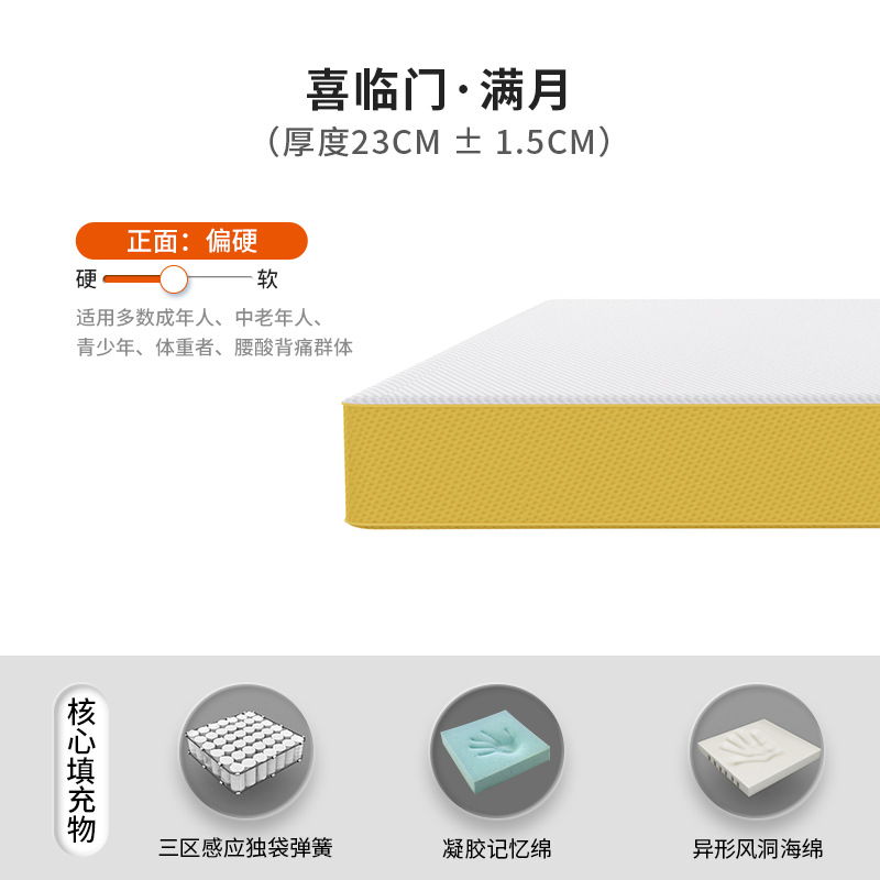 Sleemon 喜临门 满月床垫 1500x2000mm 凝胶记忆棉 2278.29元（需用券）