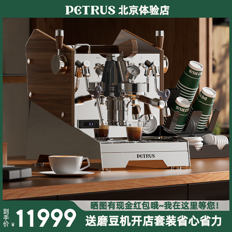 PETRUS 柏翠 PE3933专业半自动咖啡机商用意式现磨浓缩手动蒸汽棒打奶泡 9999元