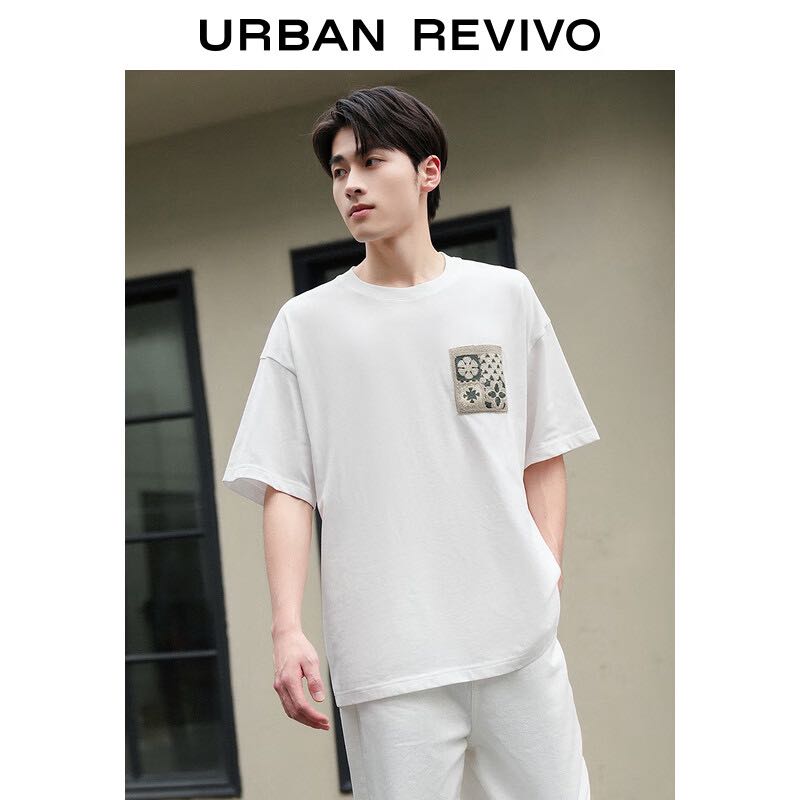 URBAN REVIVO 男士简约纹样绣宽松T恤衫 67.75元（需用券）