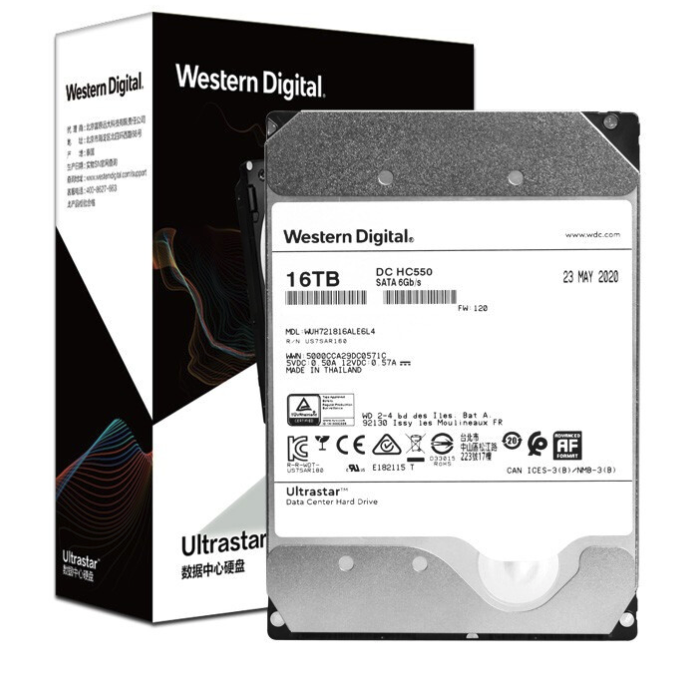 西部数据 WD）16TB企业级氦气机械硬盘HC550 SATA 7200转512MB CMR垂直 3.5英寸WUH72181