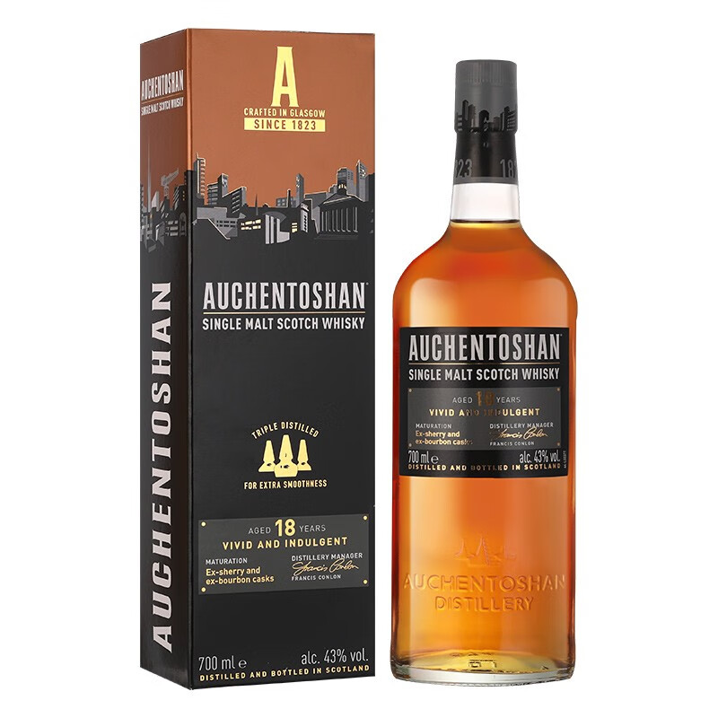 AUCHENTOSHAN 欧肯特轩 18年 苏格兰 低地产区 43度 单一麦芽威士忌 700ml 446.41元