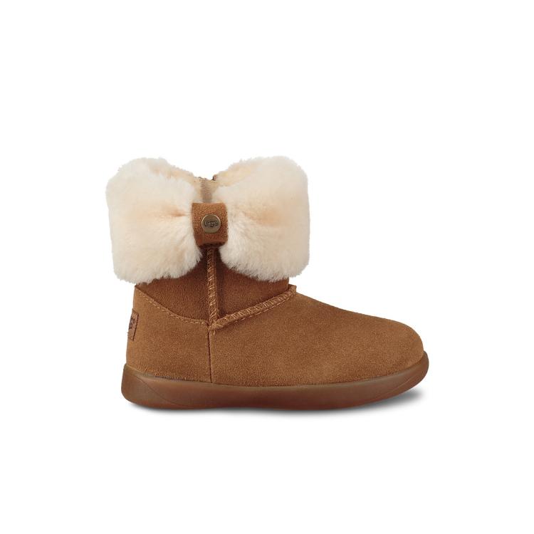 限尺码：UGG 童鞋女童蝴蝶结真皮羊毛雪地靴短靴 1095571 299元