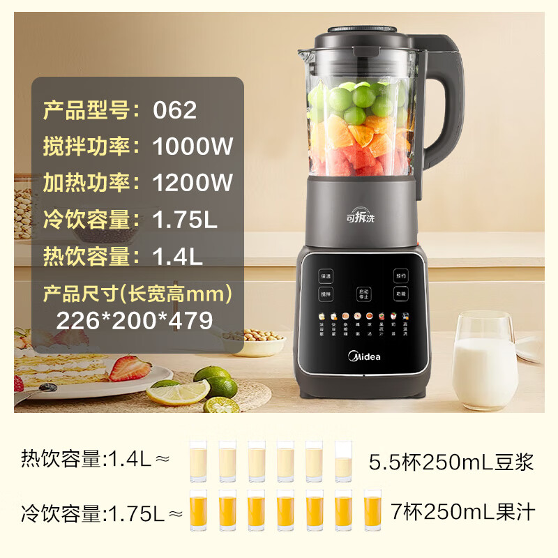 以旧换新补贴：Midea 美的 1.75L家用多功能大功率可拆洗早餐豆浆机 MJ-PB10G2-06