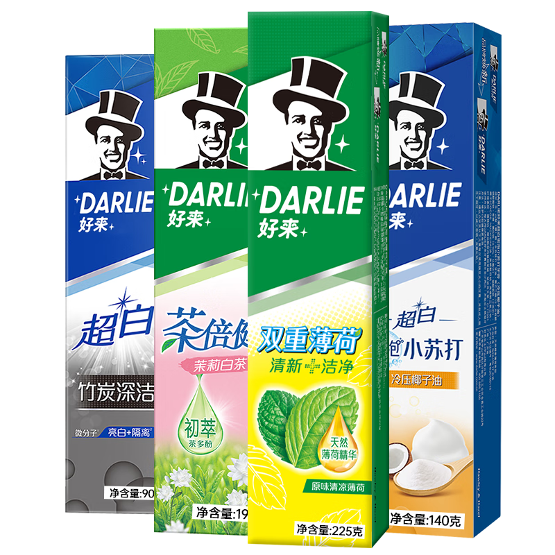 PLUS会员：DARLIE 好来 超白茶倍健双重薄荷牙膏套装 一套多效 645g＋赠送牙膏4