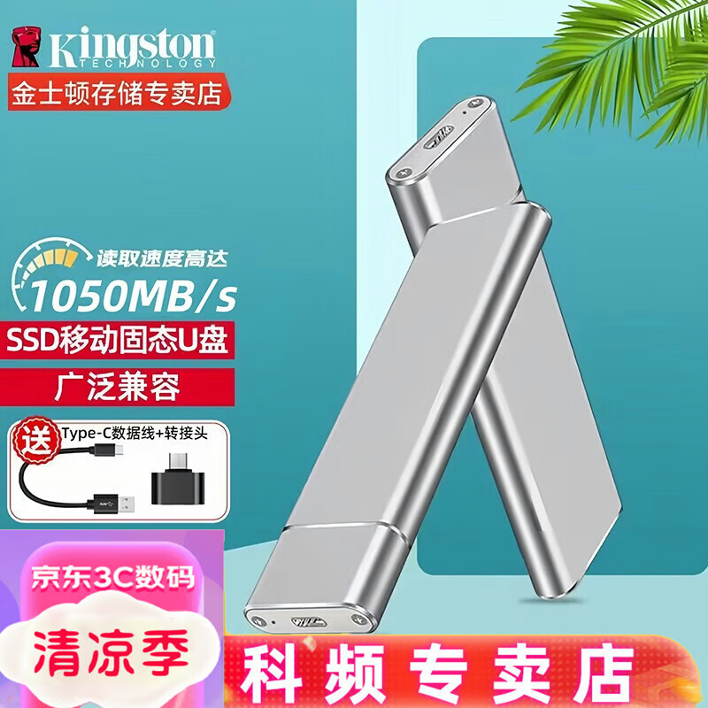 Kingston 金士顿 移动固态硬盘 迷你PSSD 高速USB3.0电脑外置金属移动硬盘 银色t 