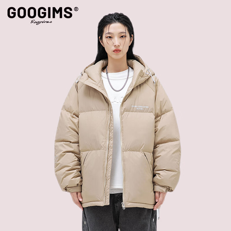 Googims 羽绒服男女同款情侣短款连帽300克90%白鸭绒潮款冬季新款保暖外套 卡