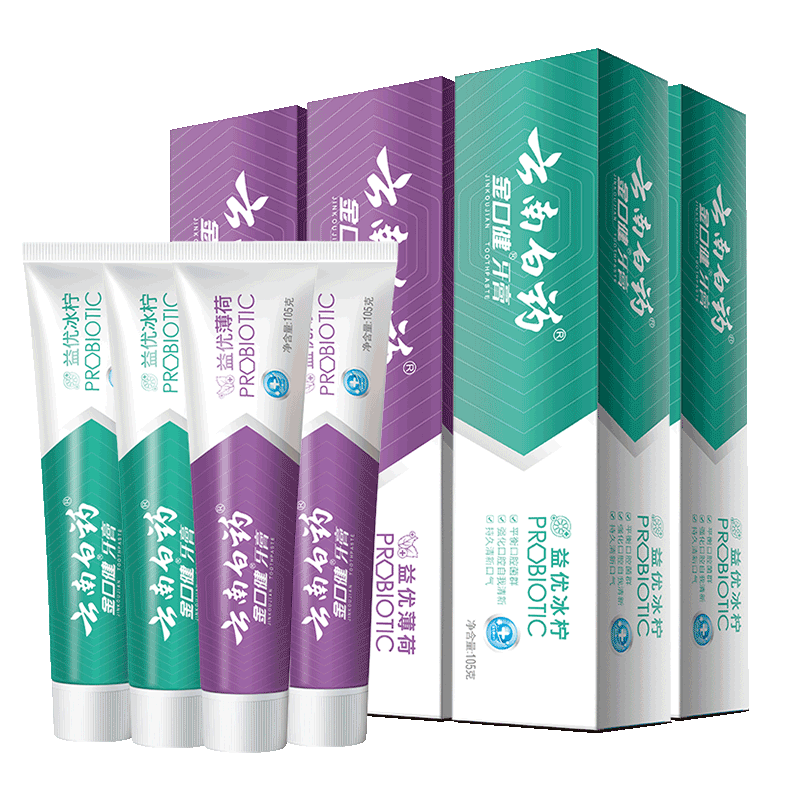 plus会员：云南白药 牙膏 薄荷105*2+冰柠105*2（420g） 45.48元 包邮（需用券）