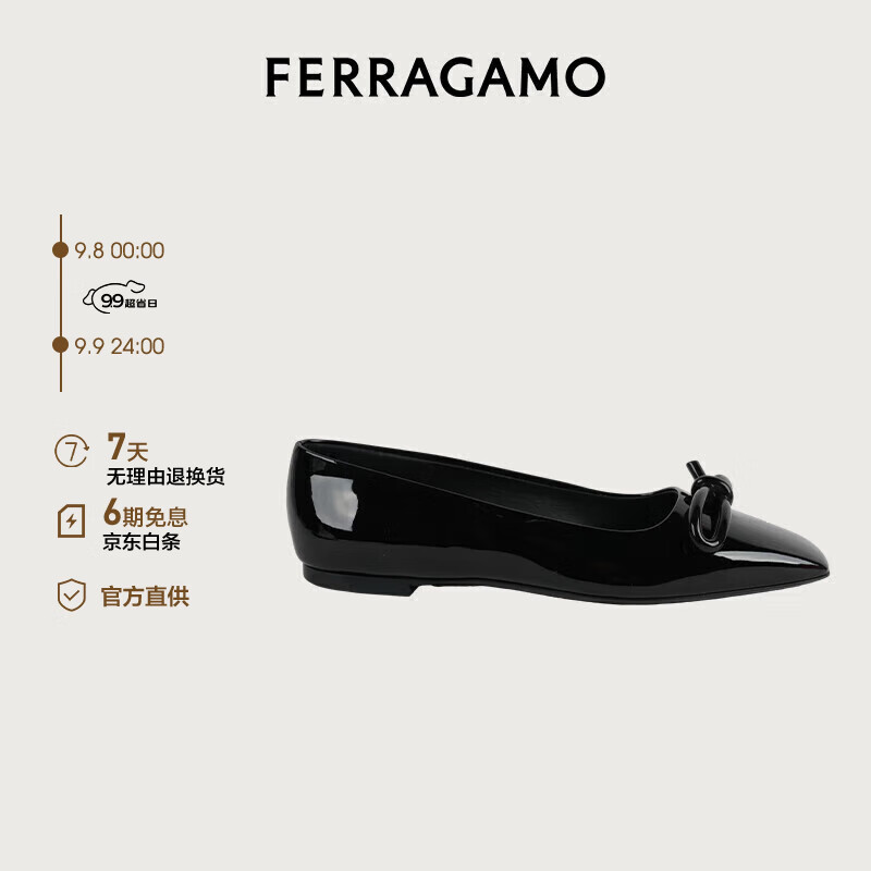 Salvatore Ferragamo 菲拉格慕 Ferragamo）女士黑色蝴蝶结芭蕾舞平底鞋 0768939_1D _ 75